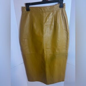 Rare Vintage 80’s Mustard Yellow Leather Skirt Sz 10